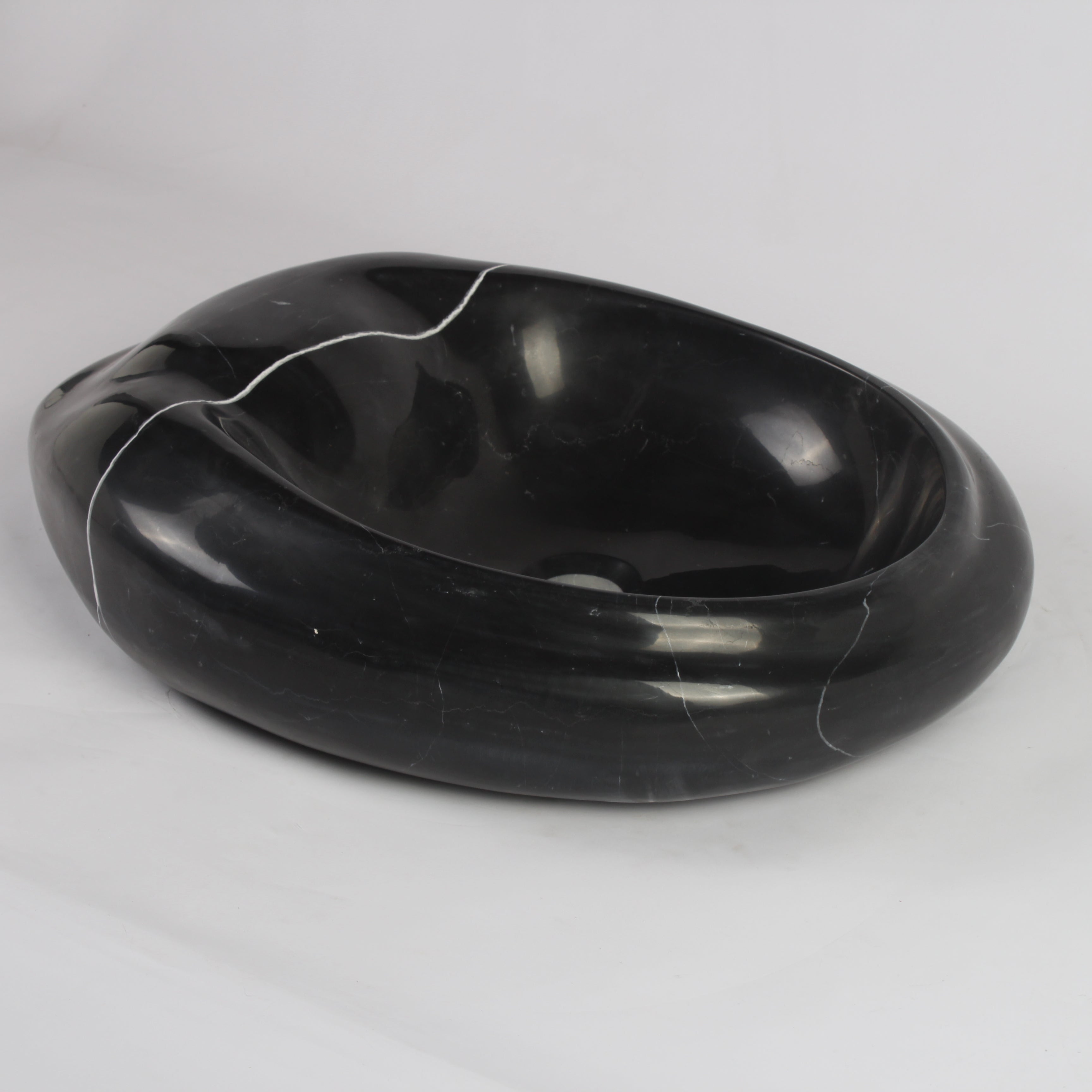 Nero Marquina Marble Cloakroom Basin | Hand‑Carved Luxury Stone Sink (55cm) Free Worldwide Shipping