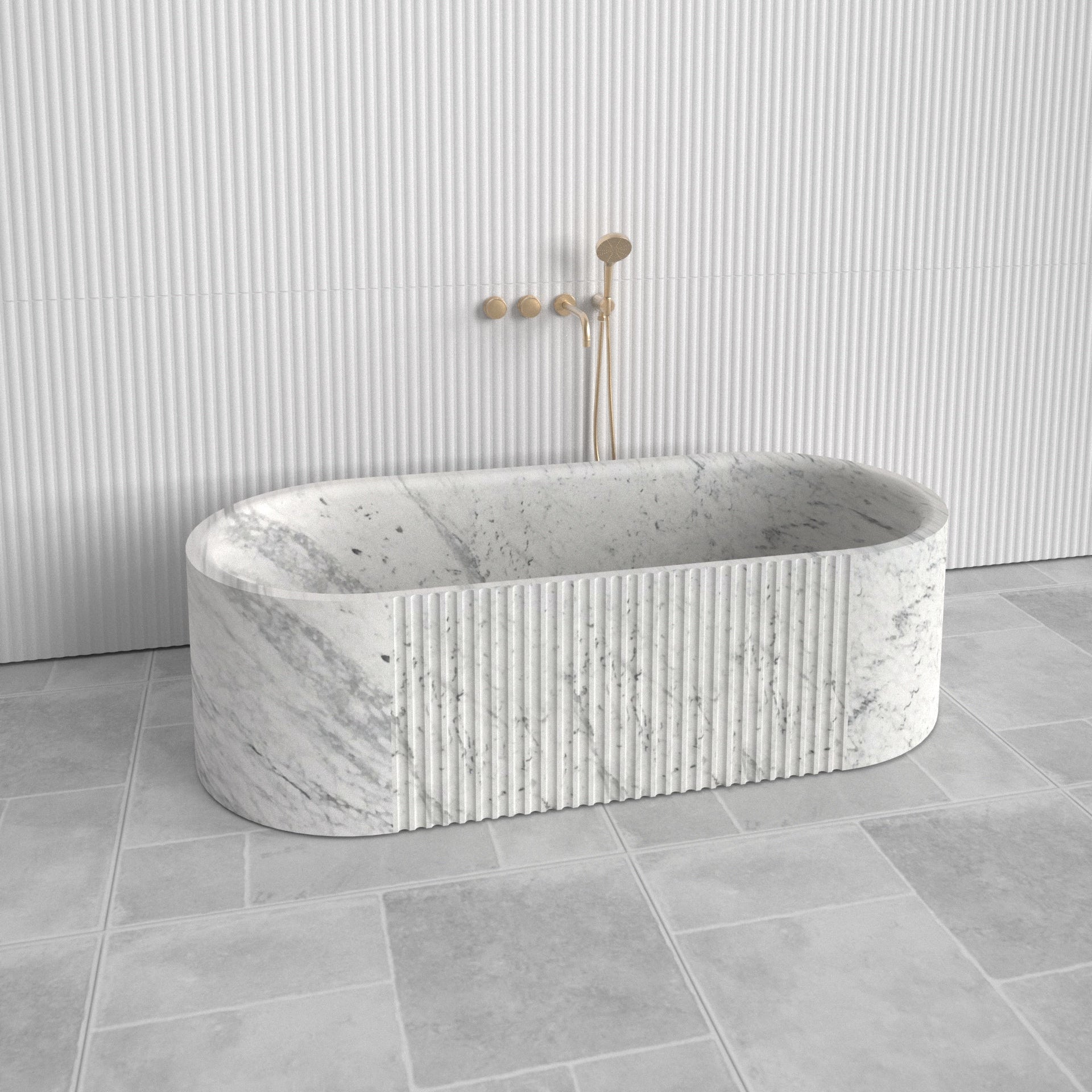 Premium Carrara marble bath with hand‑finished detailing