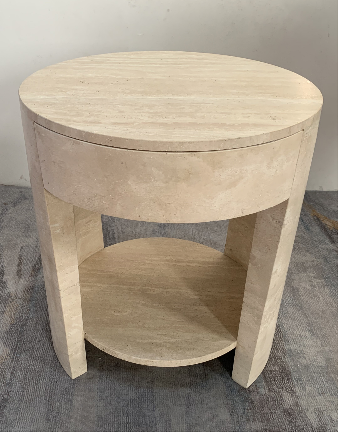 Travertine Round Side Table with Draw | Shipping Included