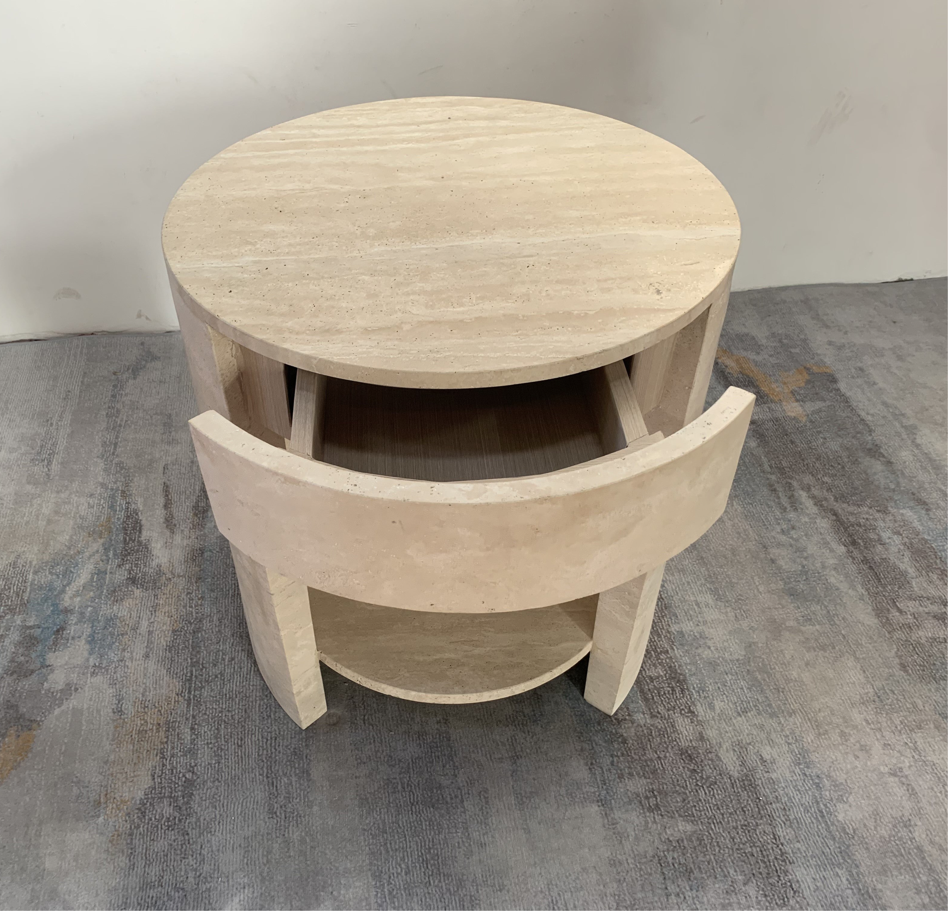 Travertine Round Side Table with Draw | Shipping Included