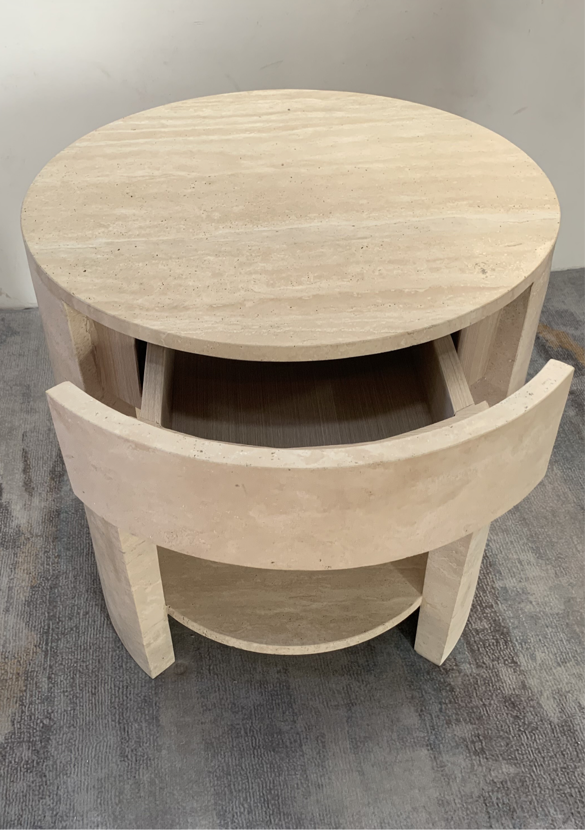 Travertine Round Side Table with Draw | Shipping Included