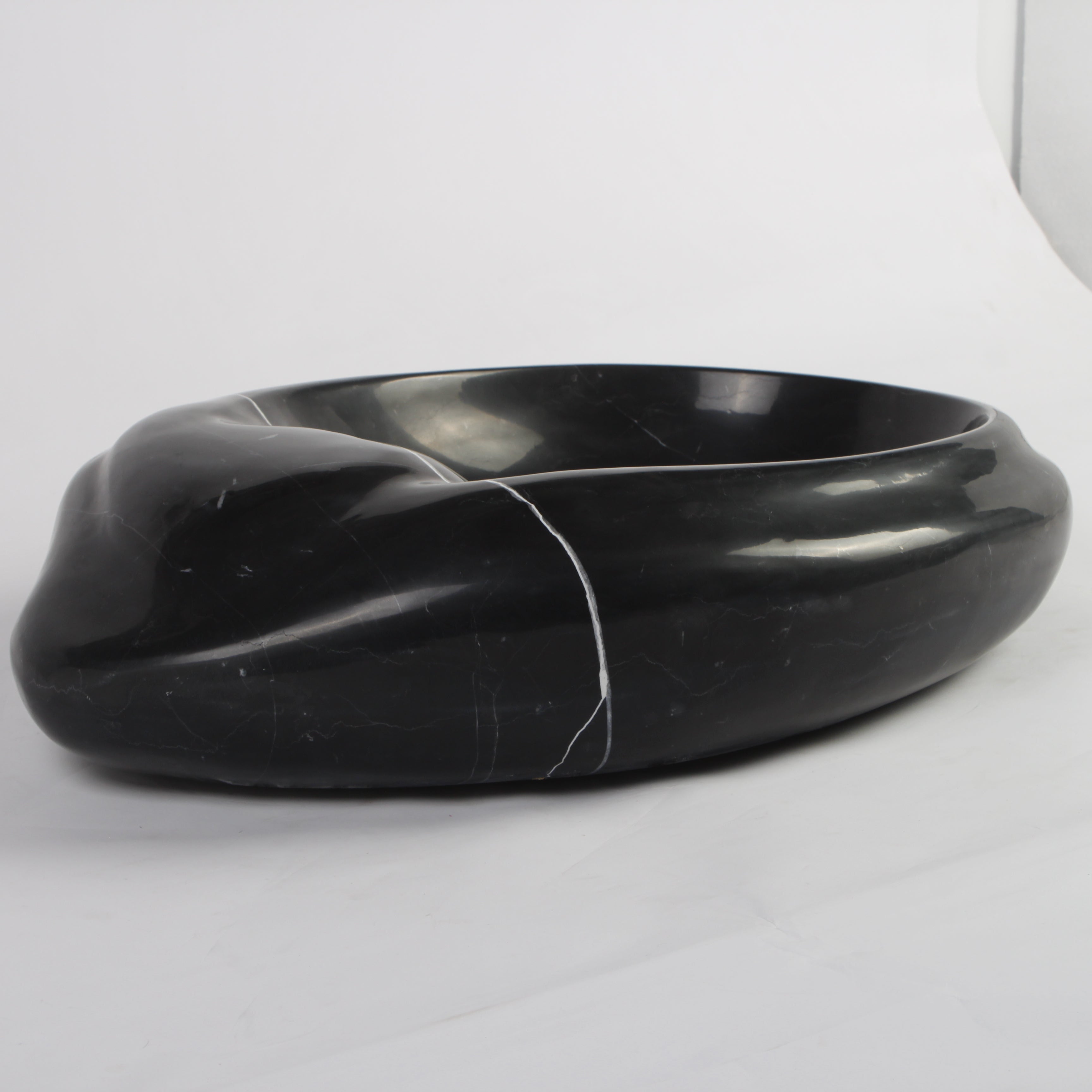 Nero Marquina Marble Cloakroom Basin | Hand‑Carved Luxury Stone Sink (55cm) Free Worldwide Shipping