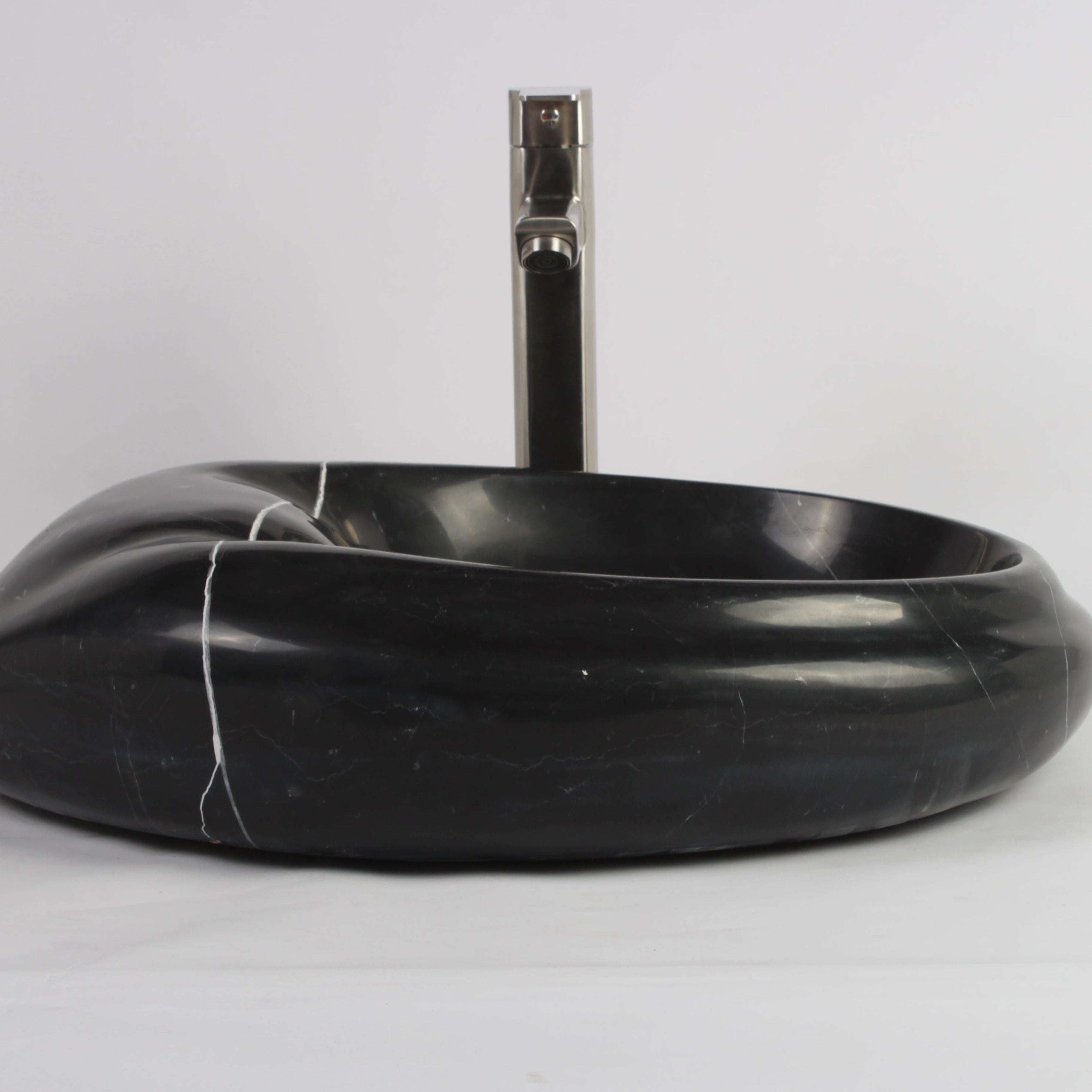 Nero Marquina Marble Cloakroom Basin | Hand‑Carved Luxury Stone Sink (55cm) Free Worldwide Shipping