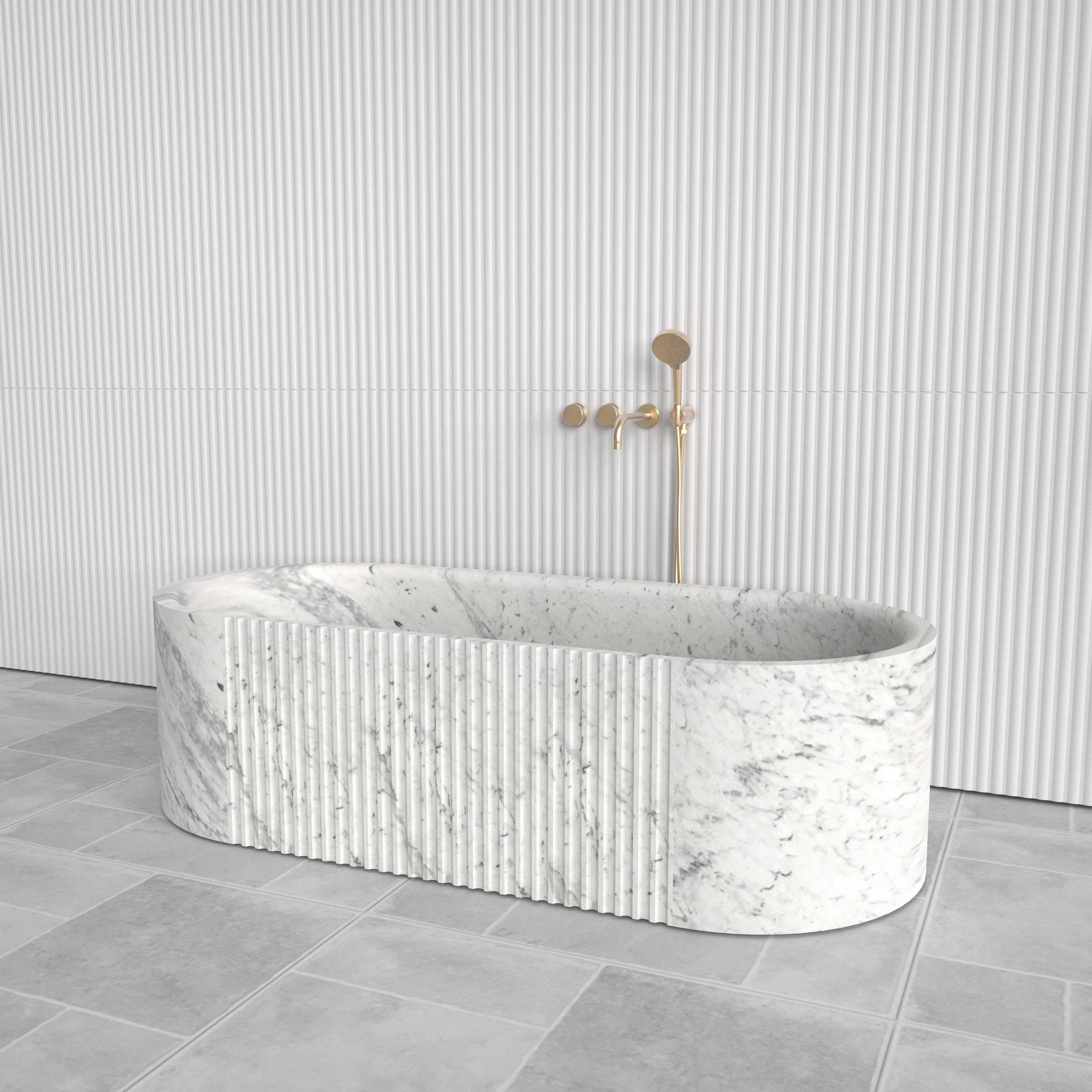 Free Standing Carrara Marble Bathtub | Fluted Finish | 1700mm