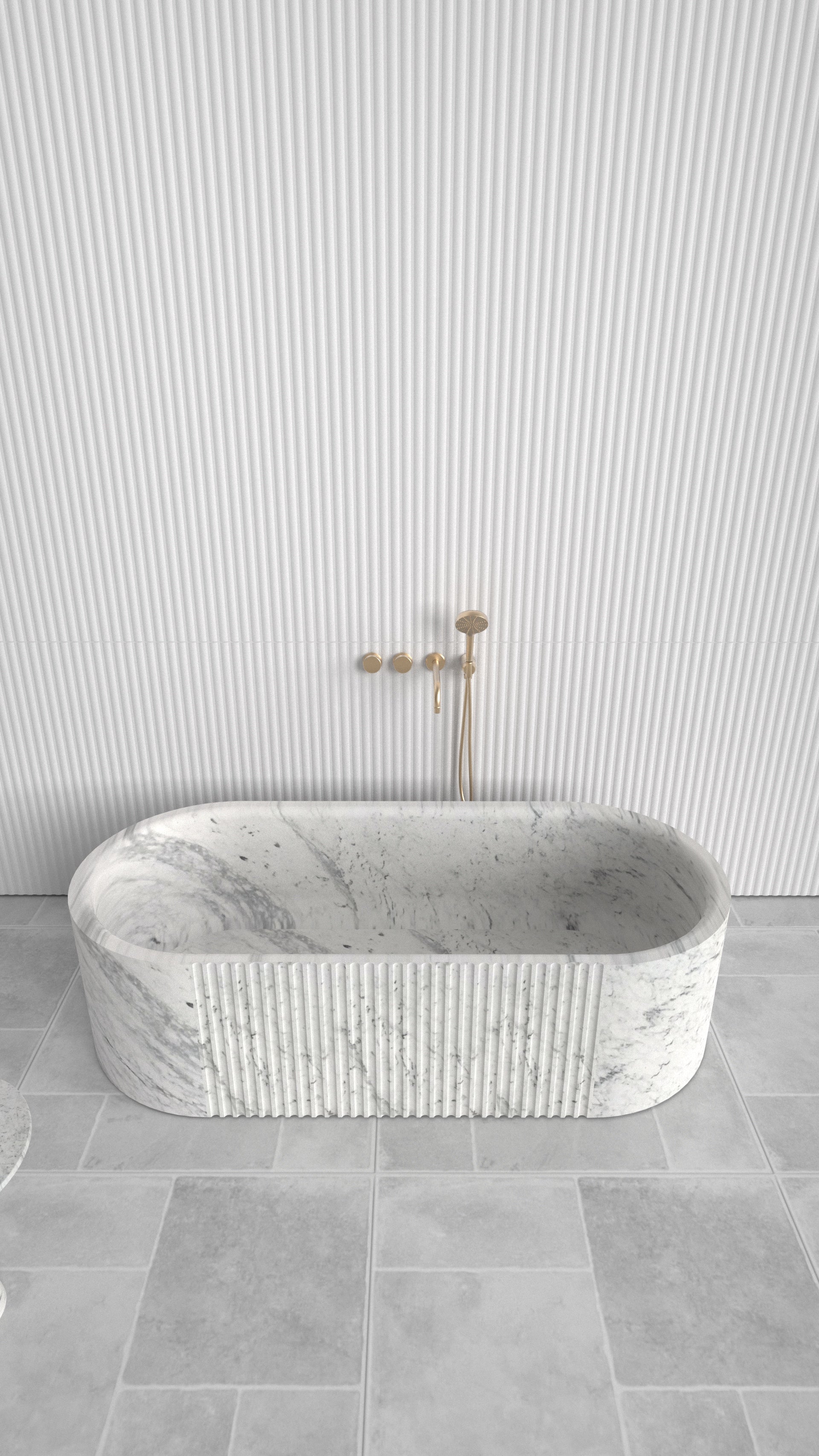 Free Standing Carrara Marble Bathtub | Fluted Finish | 1700mm