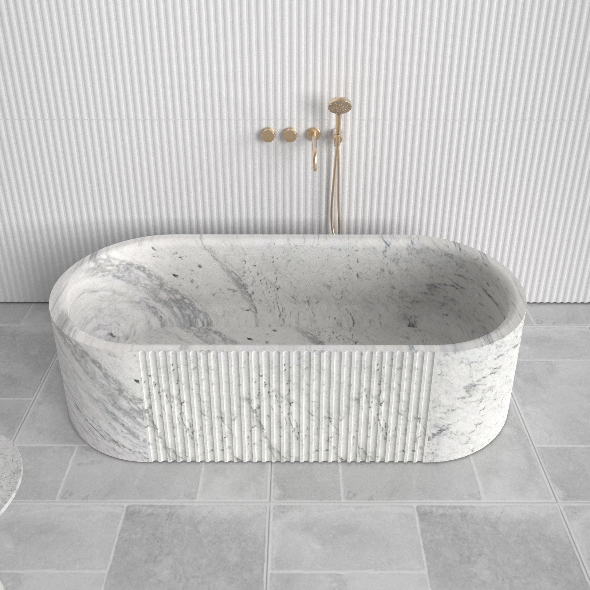 Hand‑carved Carrara marble bath 1700mm