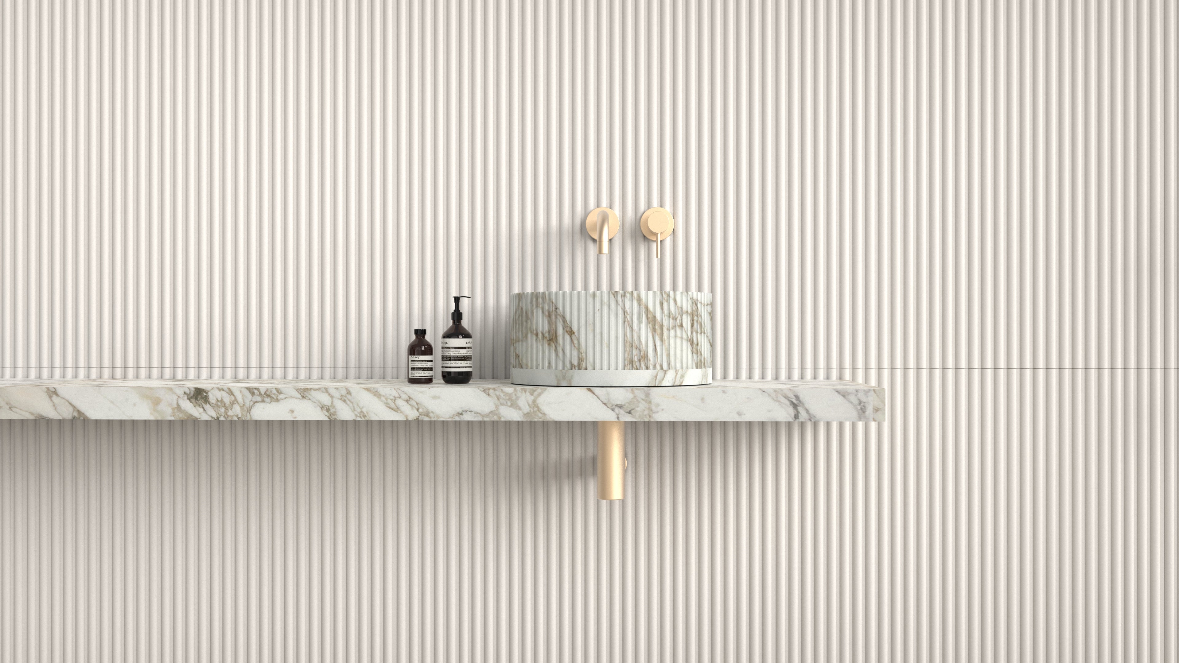 Calacatta Gold Marble Basin | Fluted Finish | Handcrafted Stone Bathroom Sink