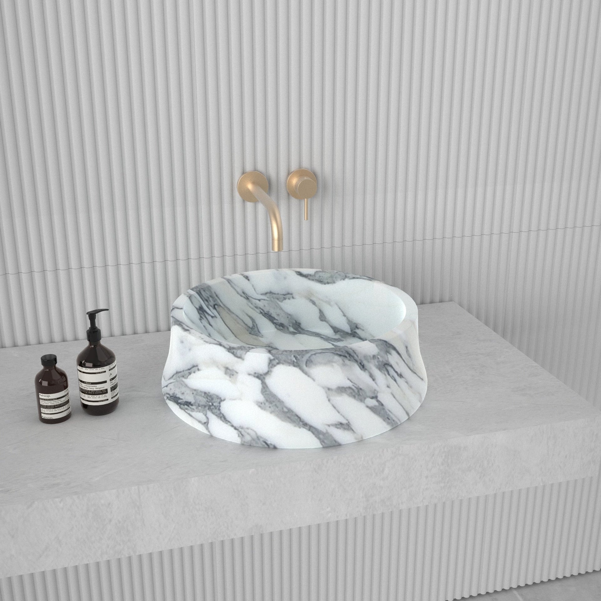 Arabescato Marble Wash Basin | Hand‑Carved in Italy Luxury Stone Bathroom Sink