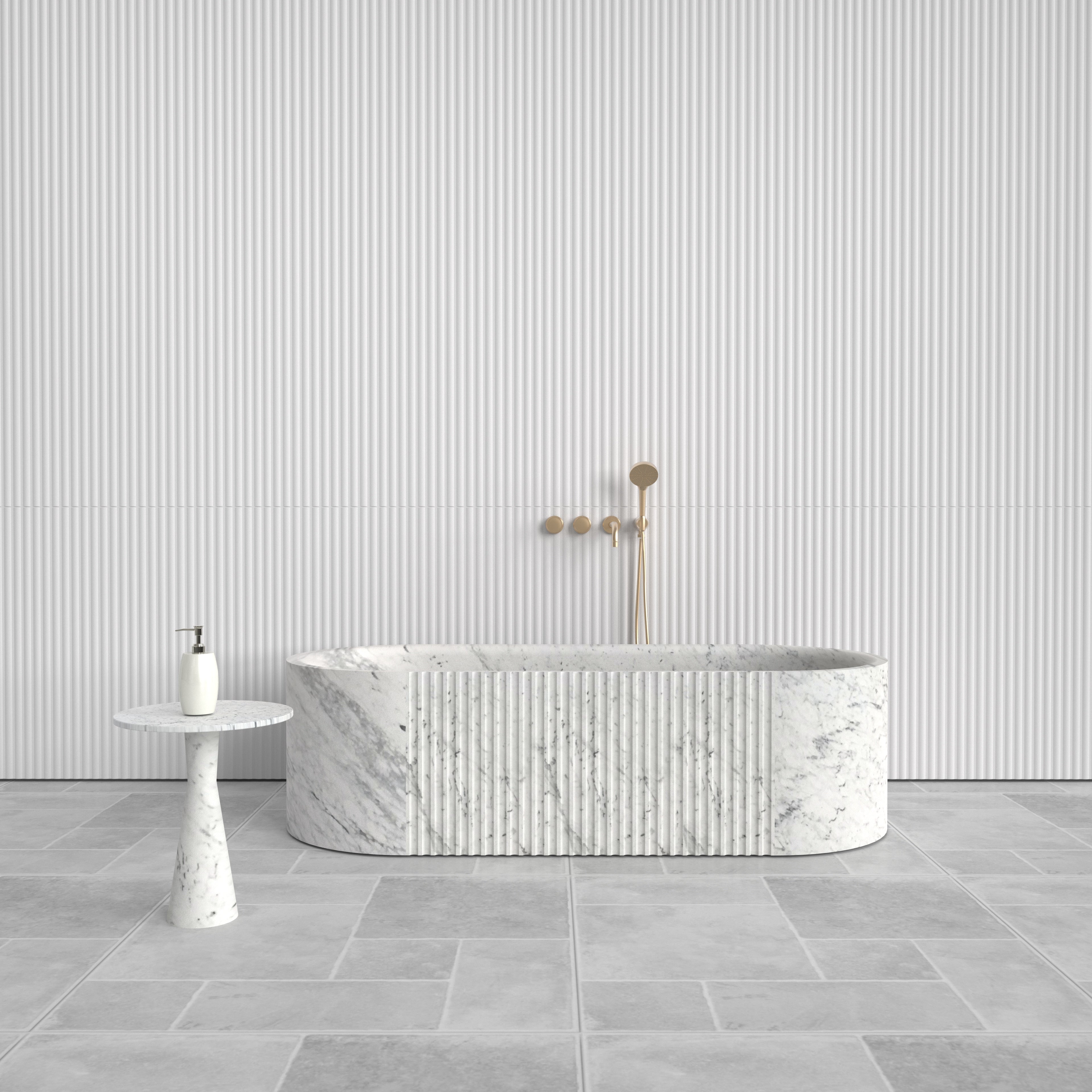 Free Standing Carrara Marble Bathtub | Fluted Finish | 1700mm