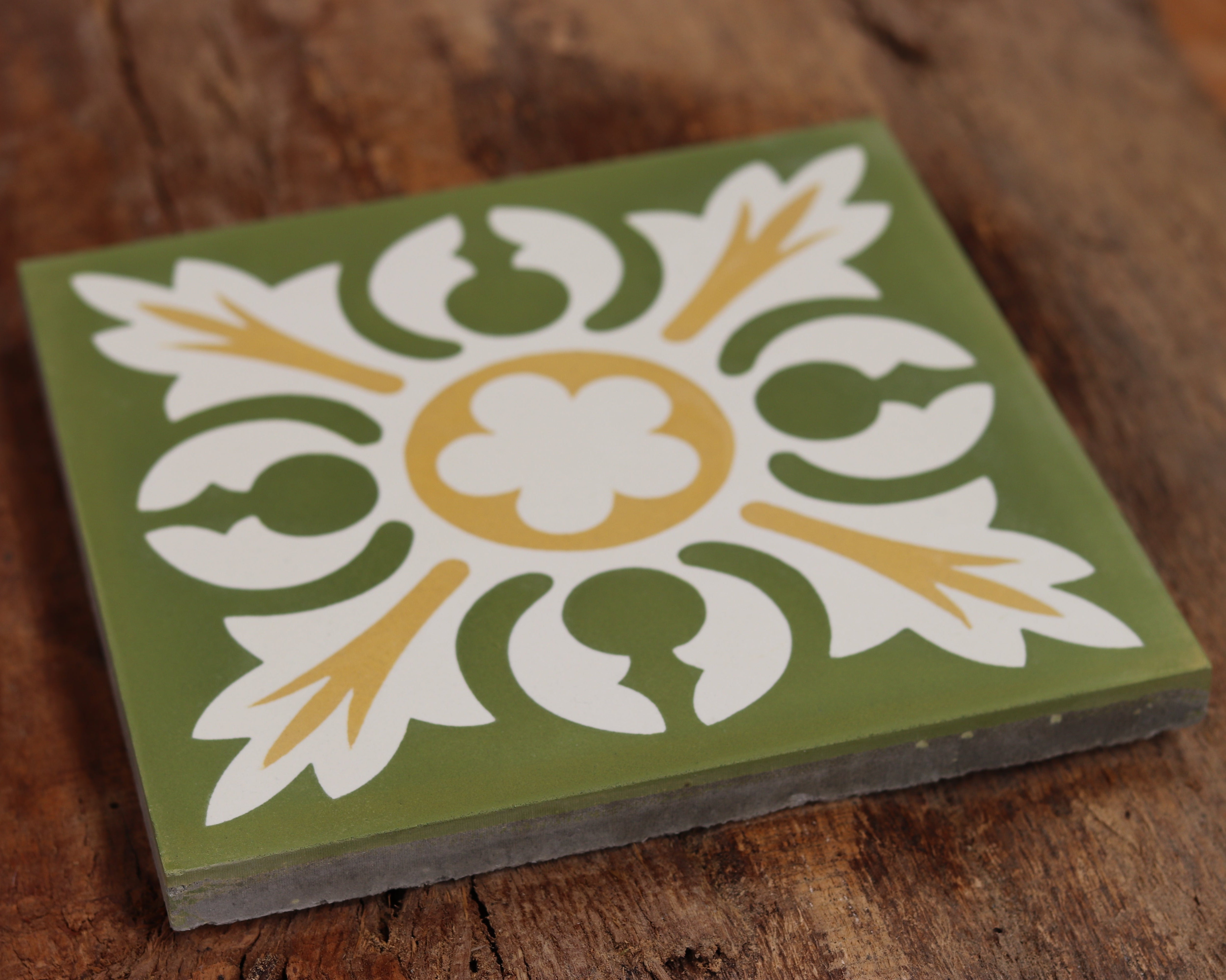 Verdant Rosette | Green Floral Encaustic Cement Tile