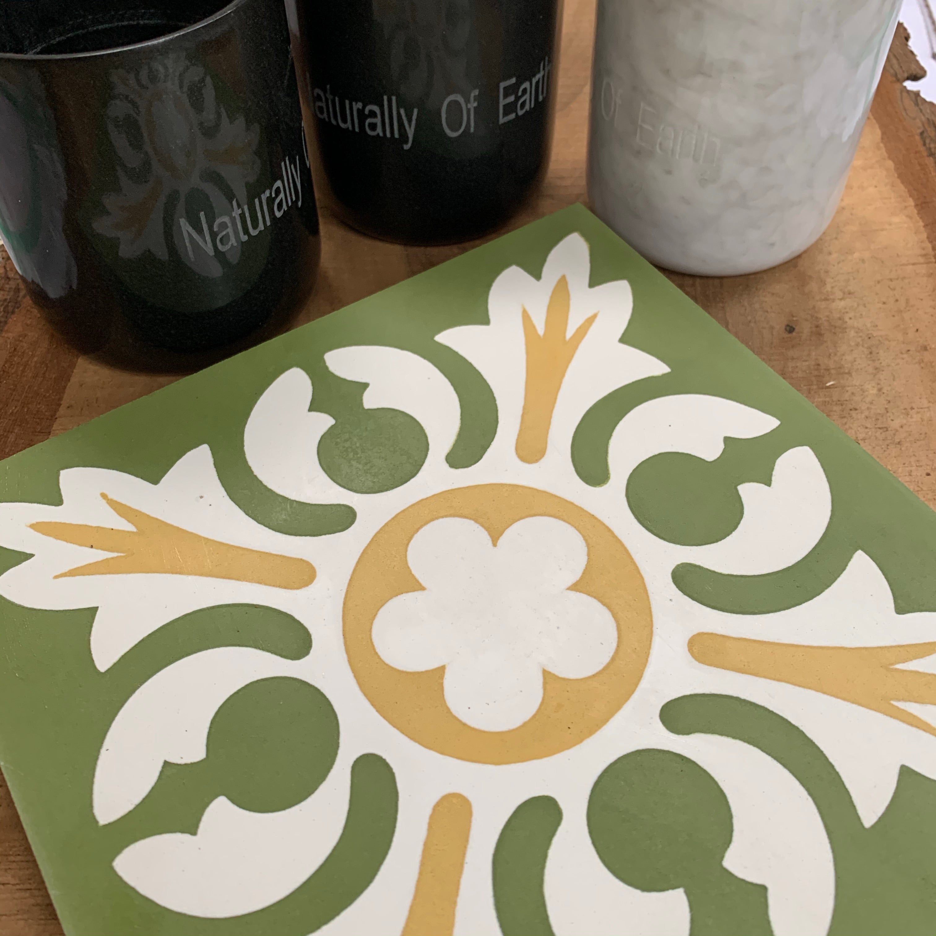 Verdant Rosette | Green Floral Encaustic Cement Tile