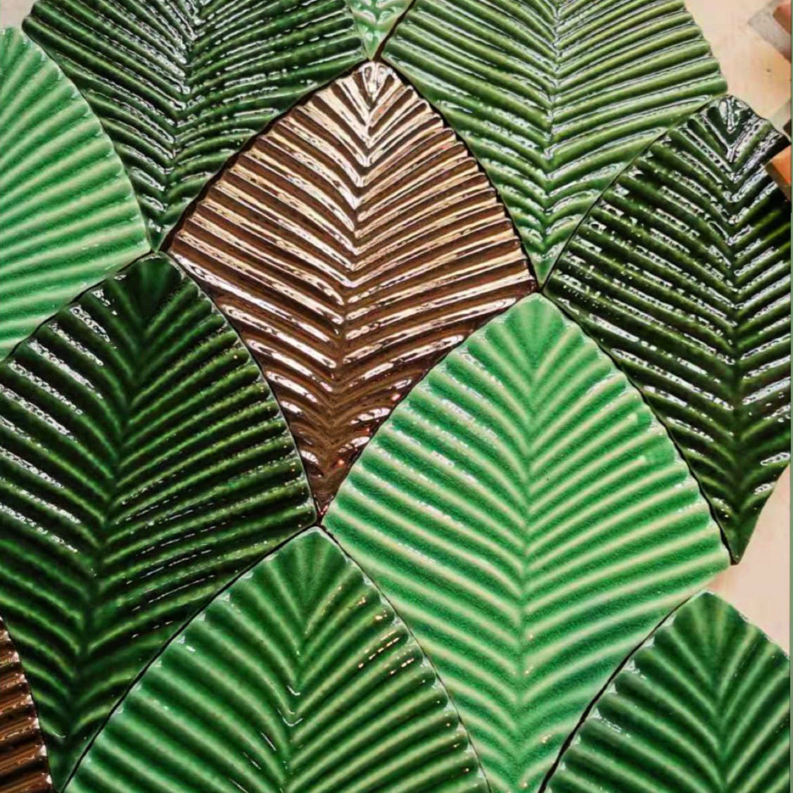 Deep in the Jungle – Emerald Green Handmade Textured Wall Tile (150×200mm)