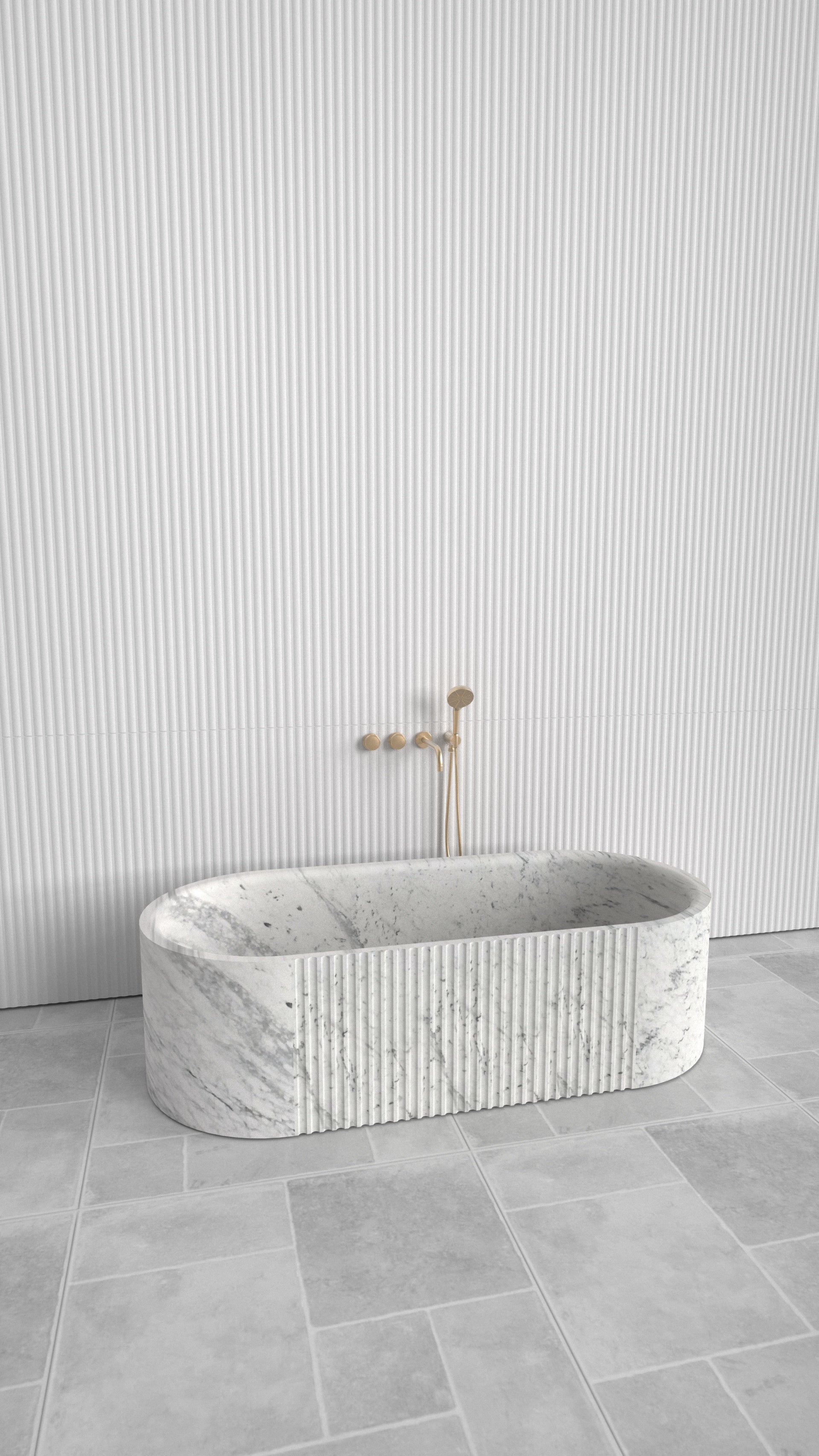 Free Standing Carrara Marble Bathtub | Fluted Finish | 1700mm