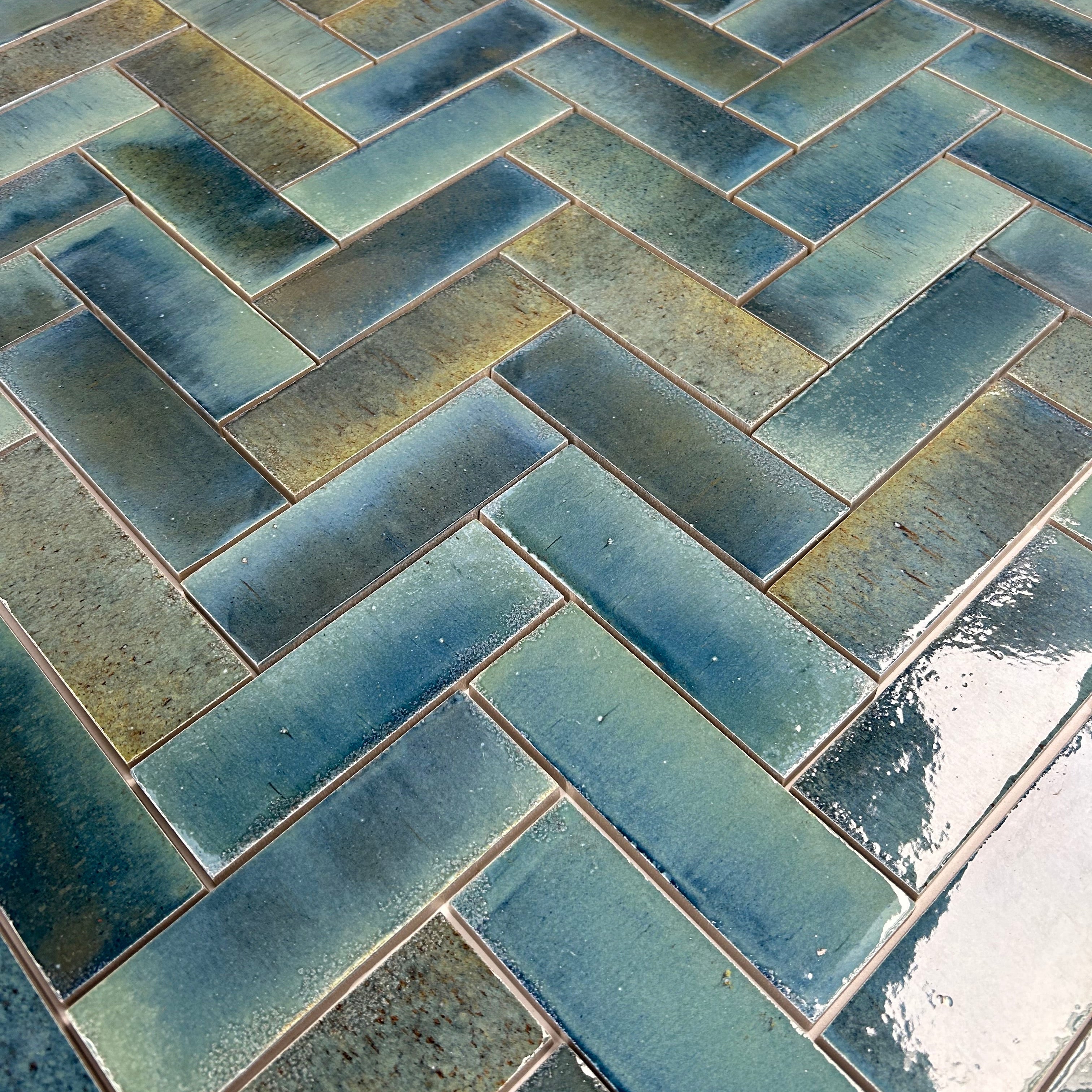 Reactive Glaze | Blue Porcelain Subway Tile 150×50 | Luxury Wall Tile