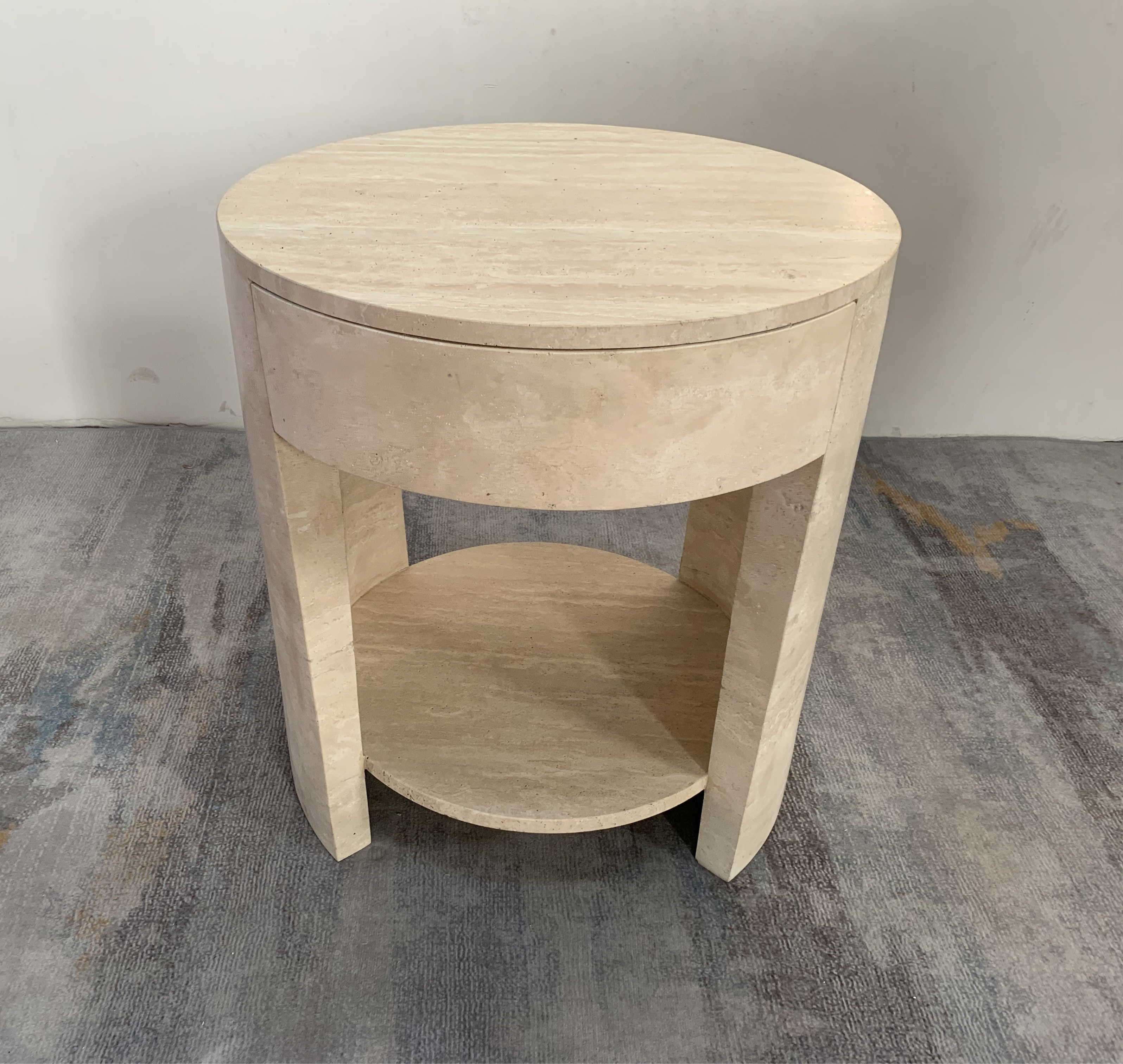 Travertine Round Side Table with Draw | Shipping Included