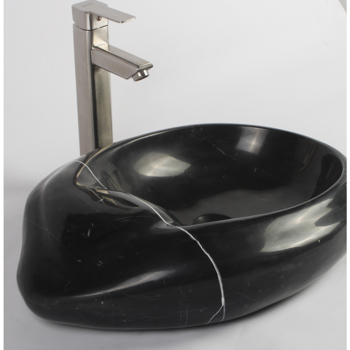 Nero Marquina Marble Cloakroom Basin | Hand‑Carved Luxury Stone Sink (55cm)  Free Worldwide Shipping