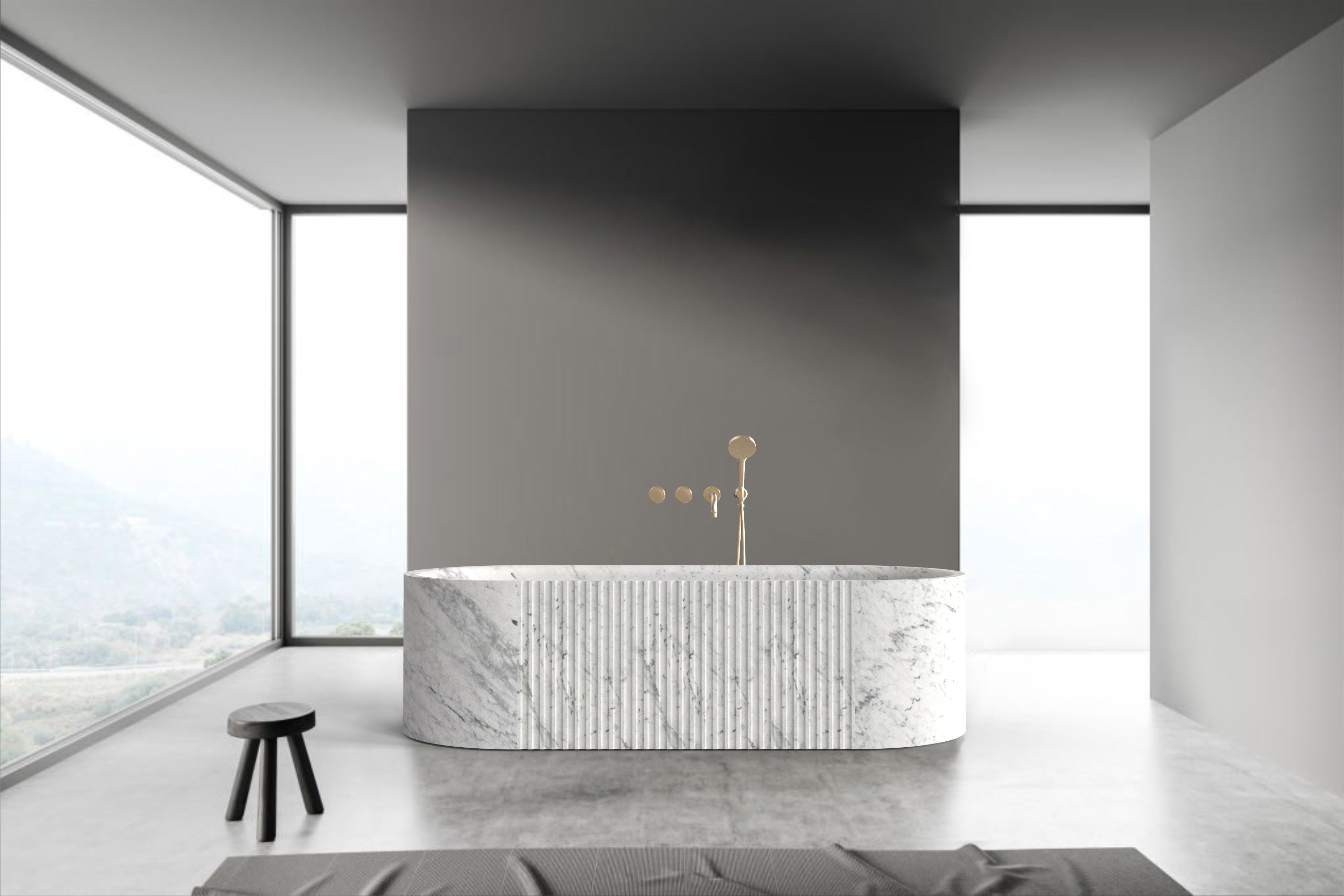 Free Standing Carrara Marble Bathtub | Fluted Finish | 1700mm