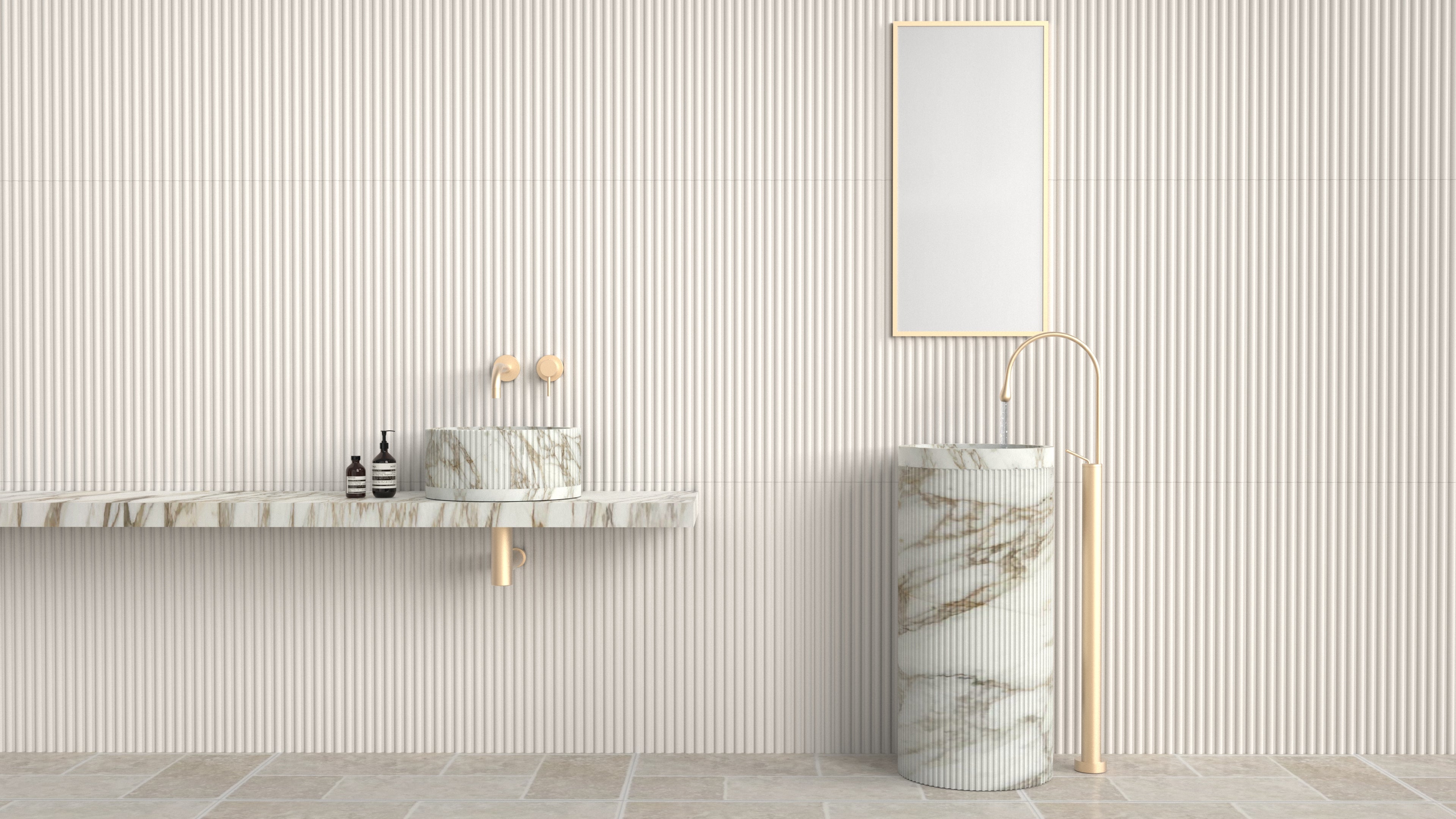 Calacatta Gold Marble Basin | Fluted Finish | Handcrafted Stone Bathroom Sink