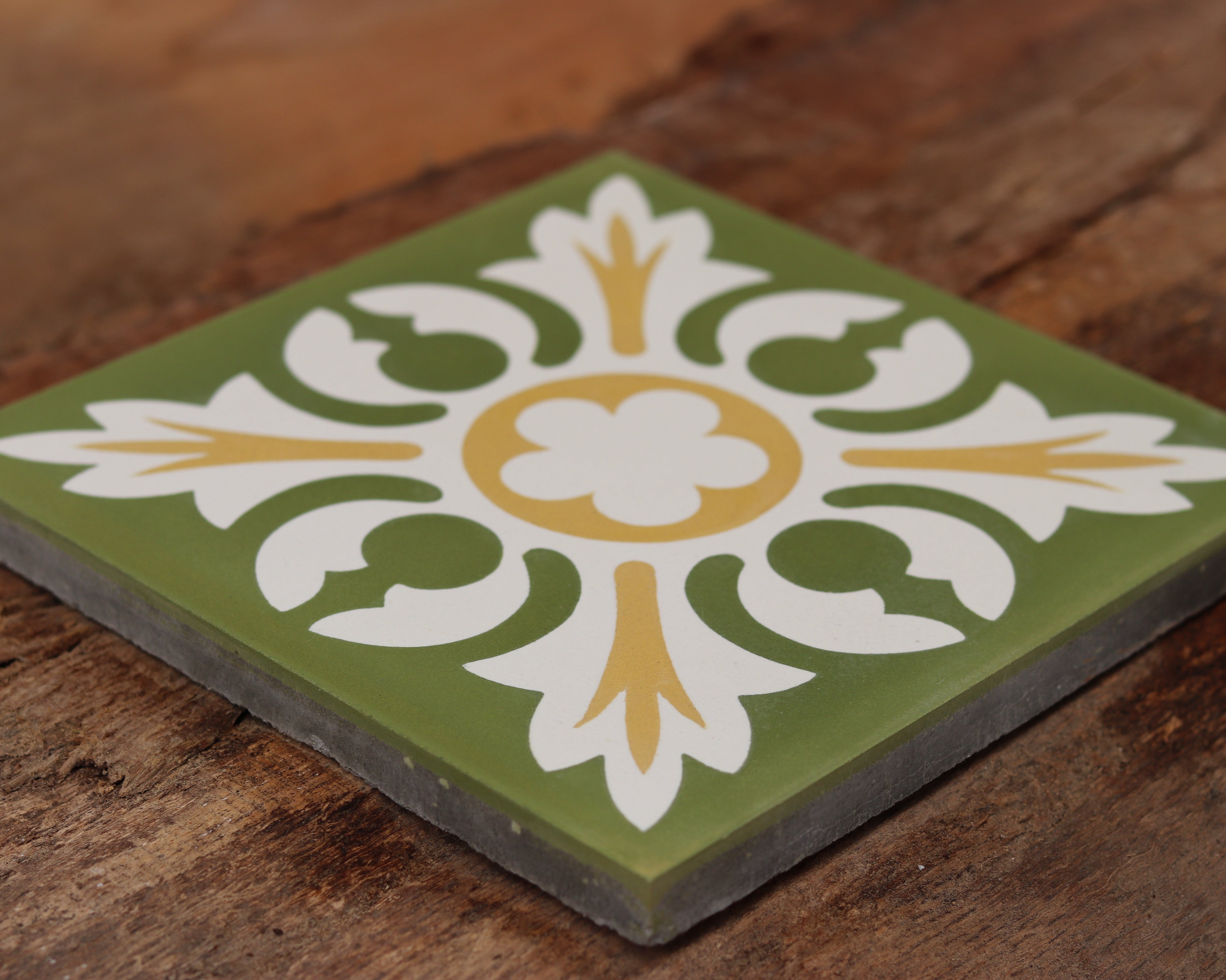 Verdant Rosette | Green Floral Encaustic Cement Tile
