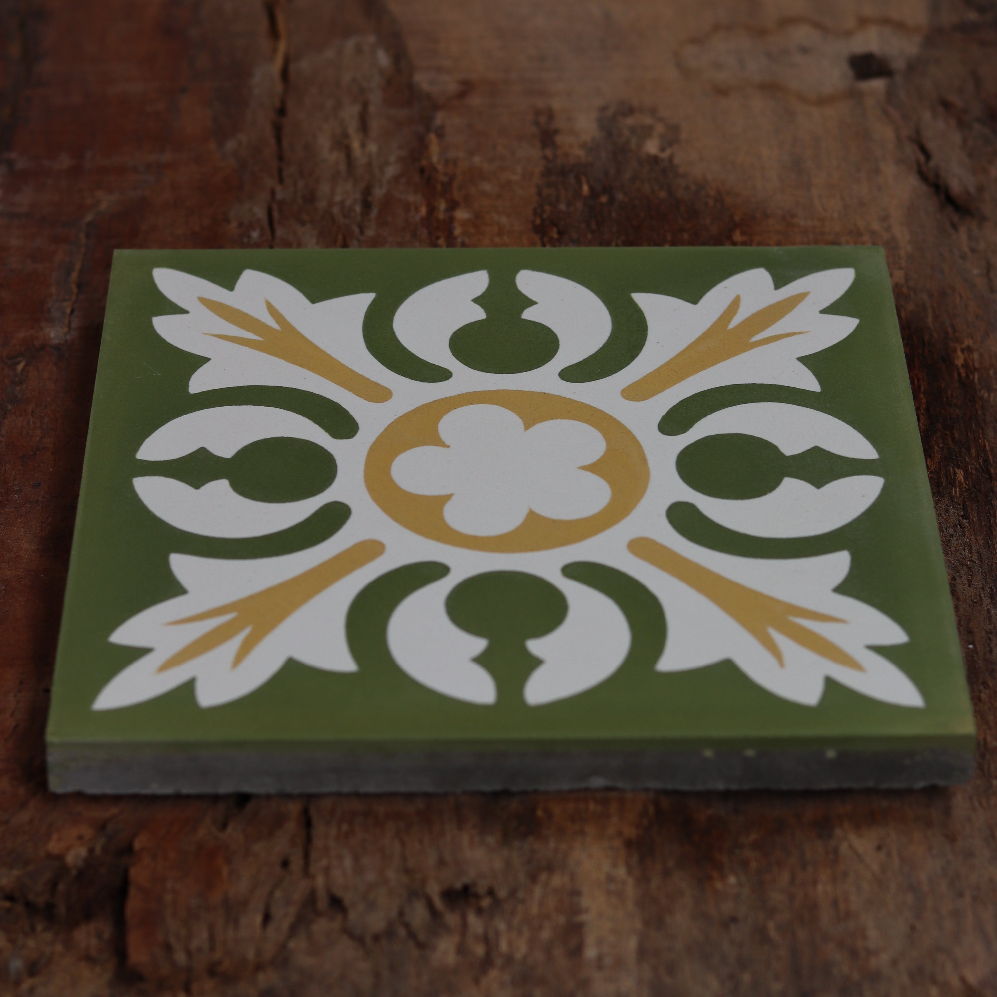 Verdant Rosette | Green Floral Encaustic Cement Tile