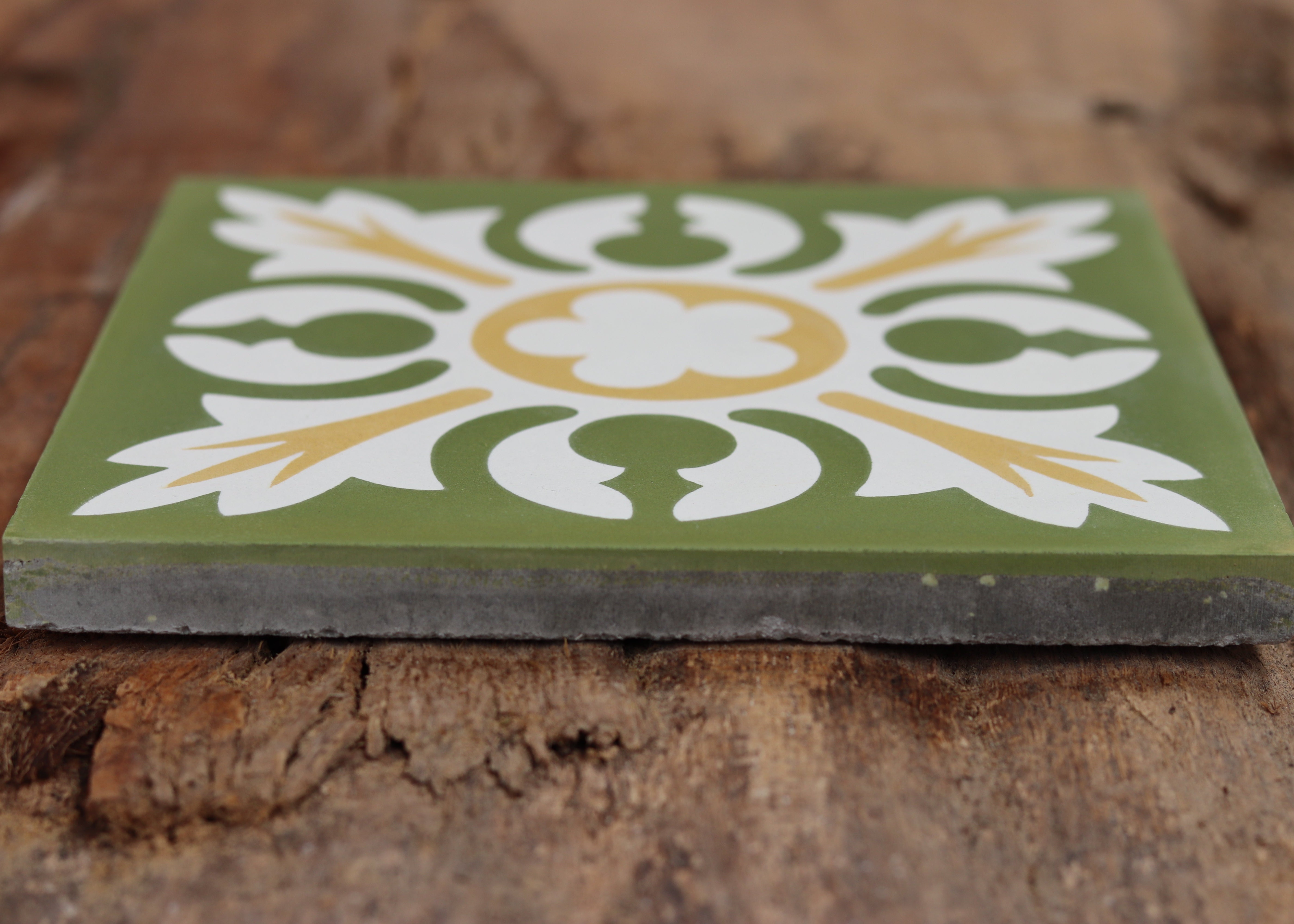 Verdant Rosette | Green Floral Encaustic Cement Tile