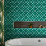 Atlantis Scallop Emerald | Porcelain Mosaic | Bathroom or Kitchen