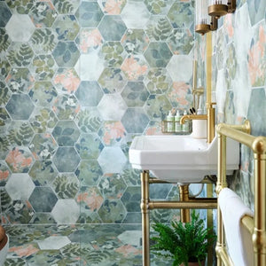 Woodland Glade Melange Green | Hexagon Porcelain | Walls & Floors