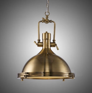 Industrial Antique Brass Pendant Light in Dome Shade 18" Wide Single Light Hanging Lamp with Frosted Diffuser