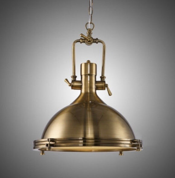 Industrial Antique Brass Pendant Light in Dome Shade 18