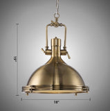 Industrial Antique Brass Pendant Light in Dome Shade 18" Wide Single Light Hanging Lamp with Frosted Diffuser