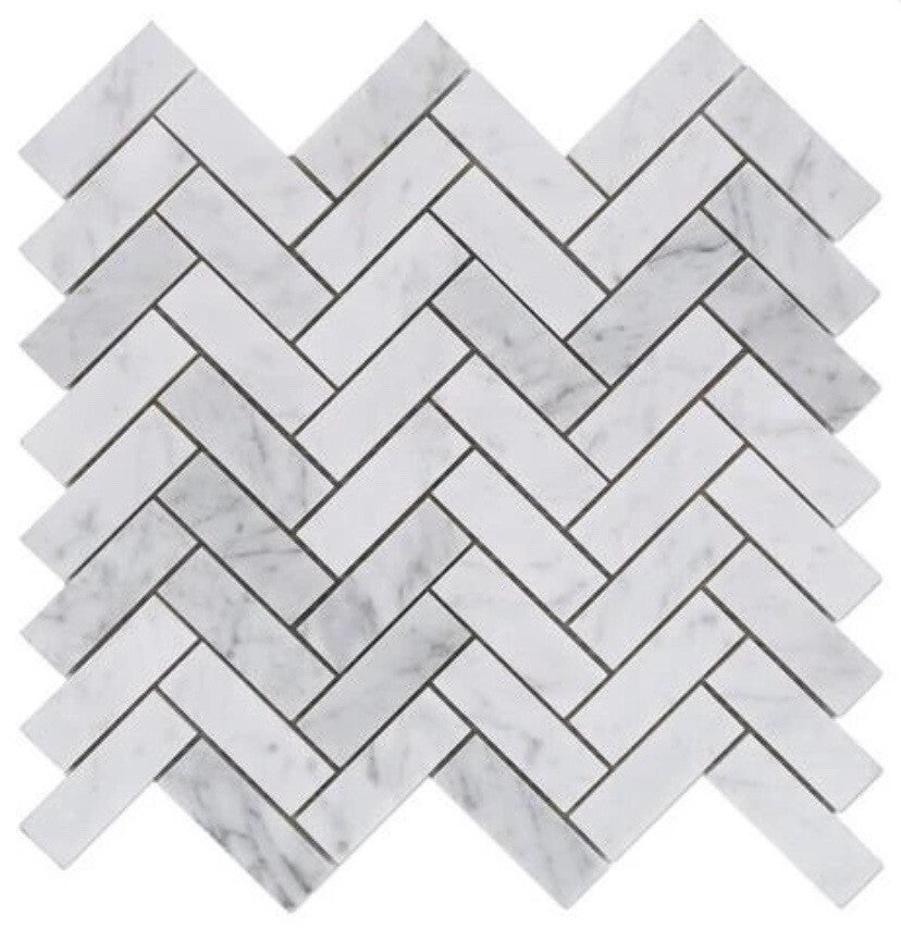 Carrara Marble Herringbone Mosaic Tiles
