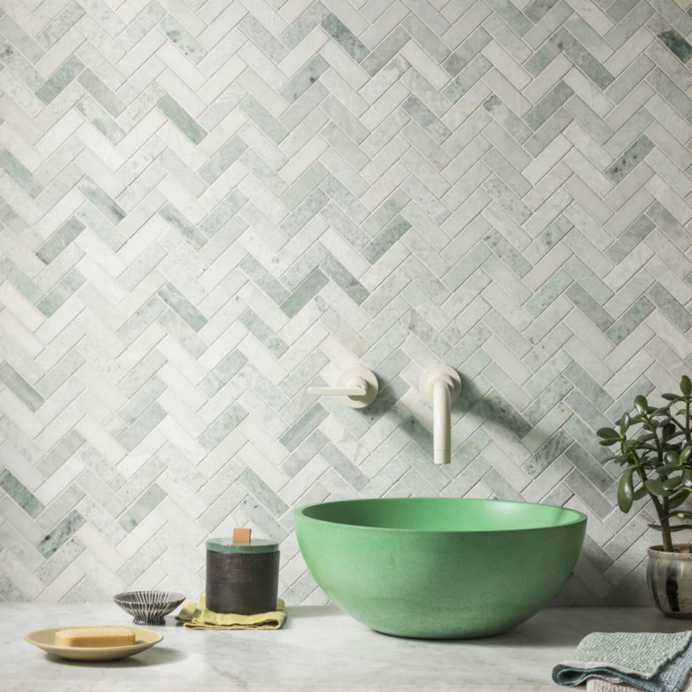 Verbena Honed Marble Herringbone Mosaic