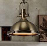 Industrial Antique Brass Pendant Light in Dome Shade 18" Wide Single Light Hanging Lamp with Frosted Diffuser