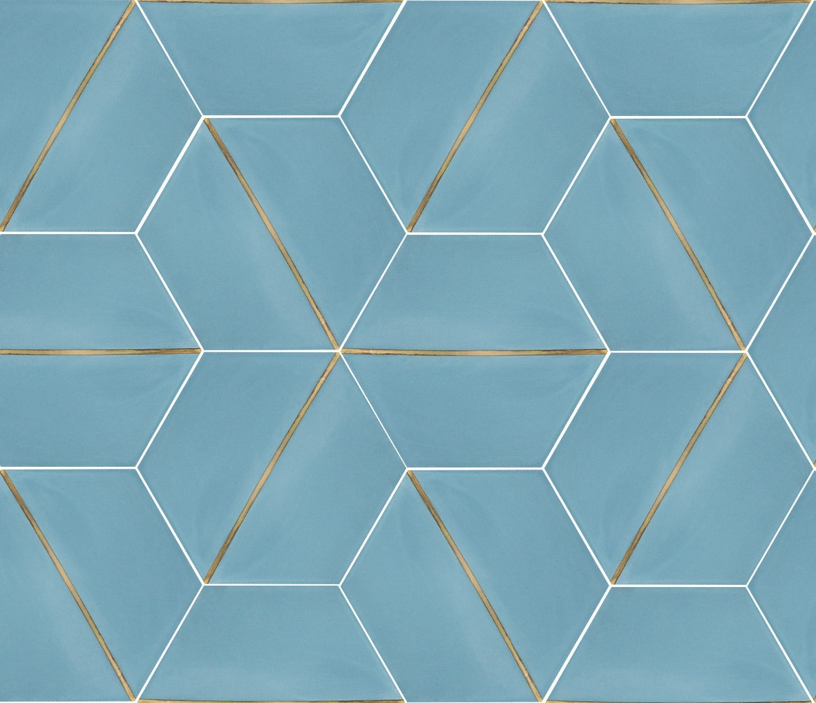 Pellucid Sky Hexagon Brass Inlay | Handmade | Encaustic Cement Tile