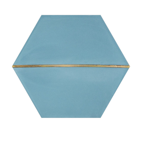 Pellucid Sky Hexagon Brass Inlay | Handmade | Encaustic Cement Tile