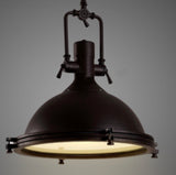 Industrial Antique Brass Pendant Light in Dome Shade 18" Wide Single Light Hanging Lamp with Frosted Diffuser