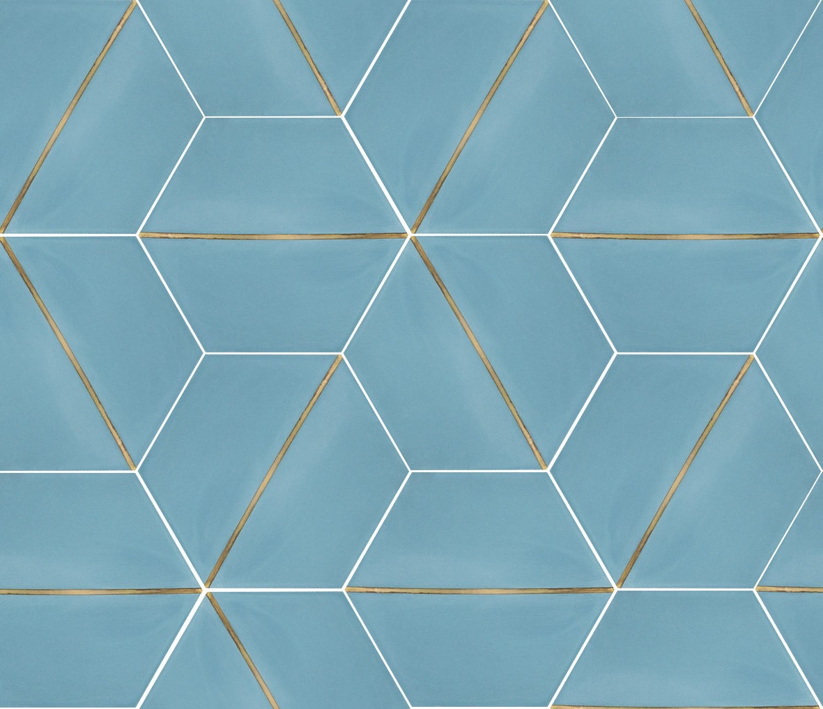 Pellucid Sky Hexagon Brass Inlay | Handmade | Encaustic Cement Tile