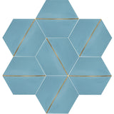 Pellucid Sky Hexagon Brass Inlay | Handmade | Encaustic Cement Tile